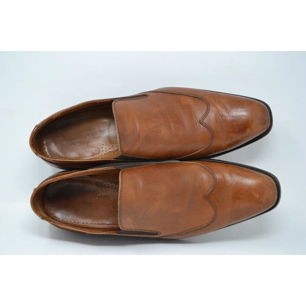 Men's Massimo Matteo Italy 10.5 M Brown Leather Oxford Slip on Dress Shoes‎ 7741